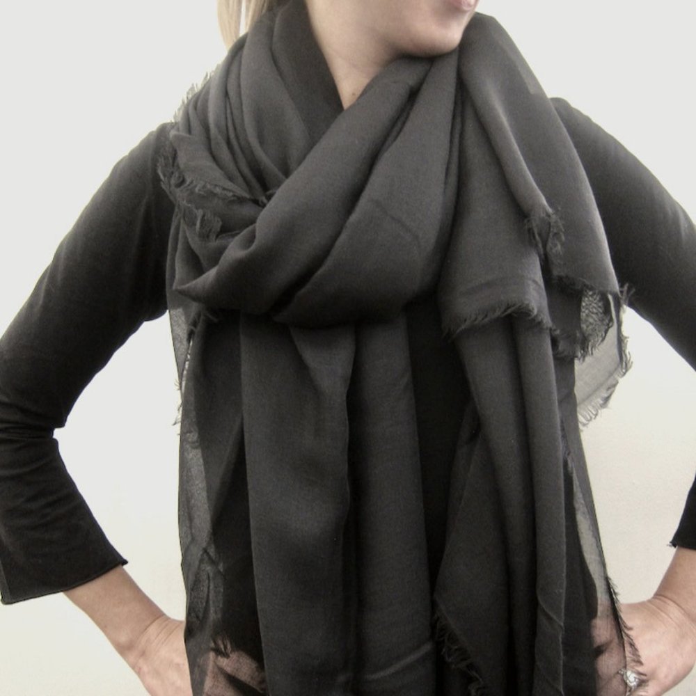 Large oversize featherweight scarf- 4 side fringe